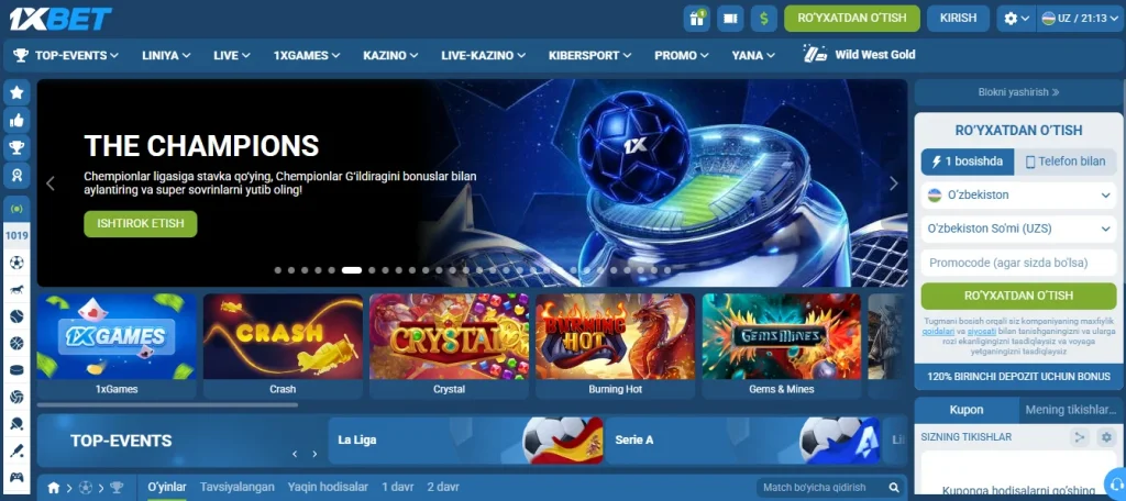 1xBet liniyasidagi sport turlari va stavka variantlari ro'yxati